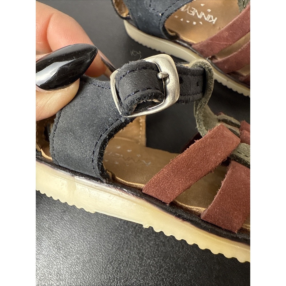 VTG Kinney Kids Size 3 Infant Leather Suede Braided Sandals Green Burgundy CUTE - Picture 6 of 8